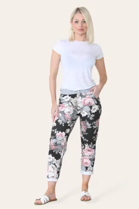 Damen-Jogginghose aus Stoff im Denim-Stil mit Blumenmuster SKPYJ-01