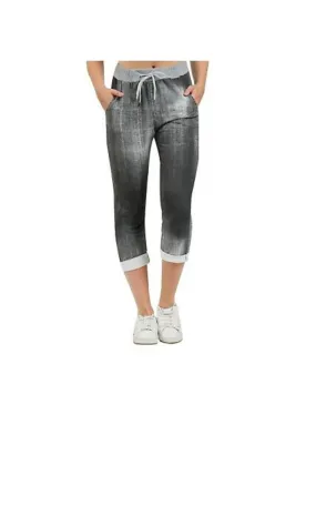 Damen Pantaloon Fabric Denim Style Jogginghose Muster PLAIN-PYJ