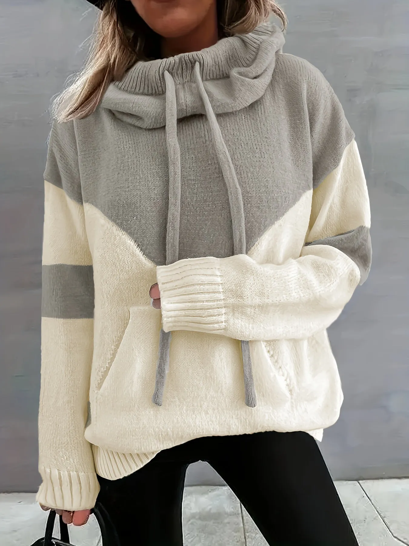 Heidi-Mode | Damen Farbblock Hoodie mit Kordelzug und Tasche