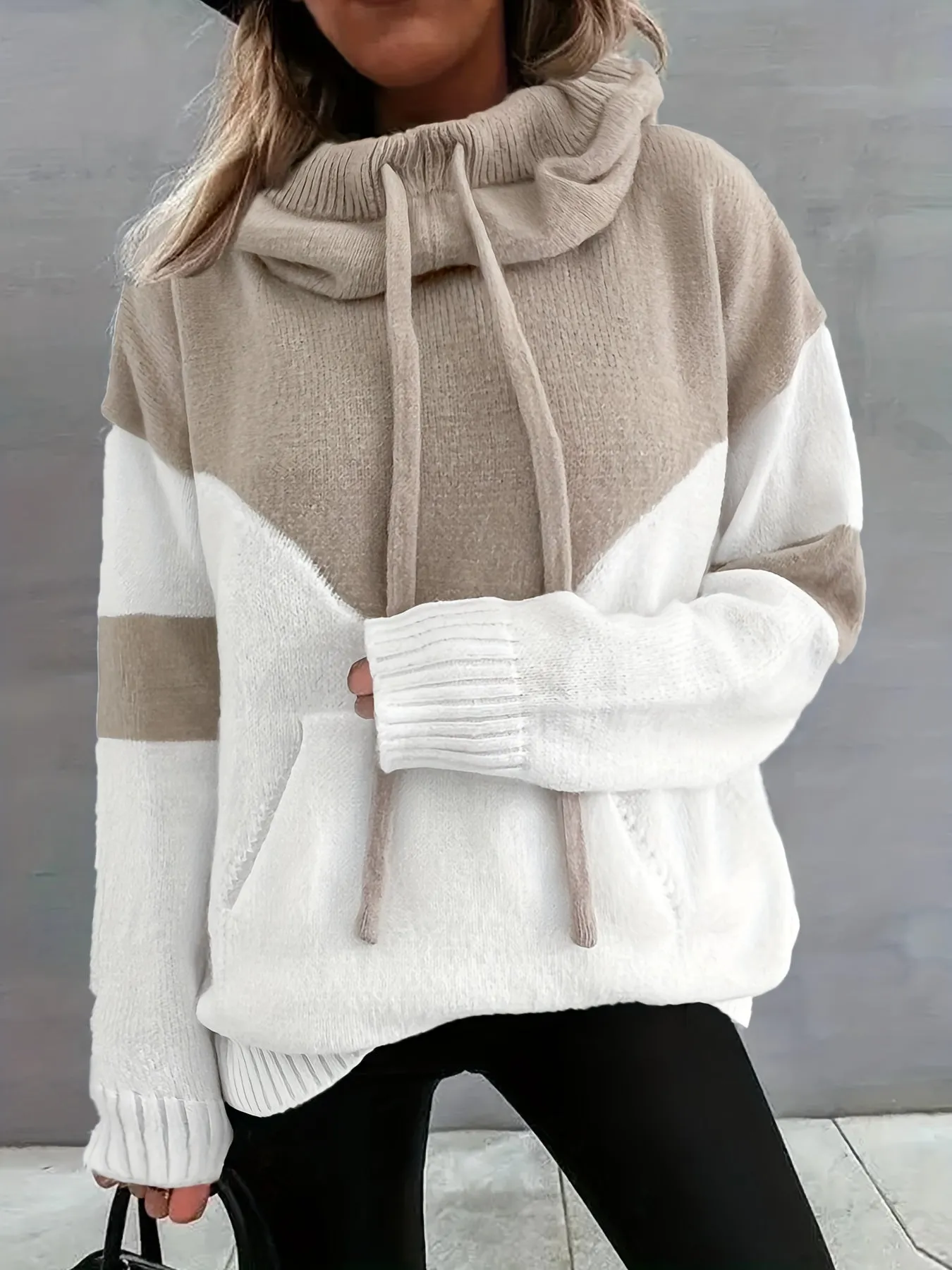 Heidi-Mode | Damen Farbblock Hoodie mit Kordelzug und Tasche