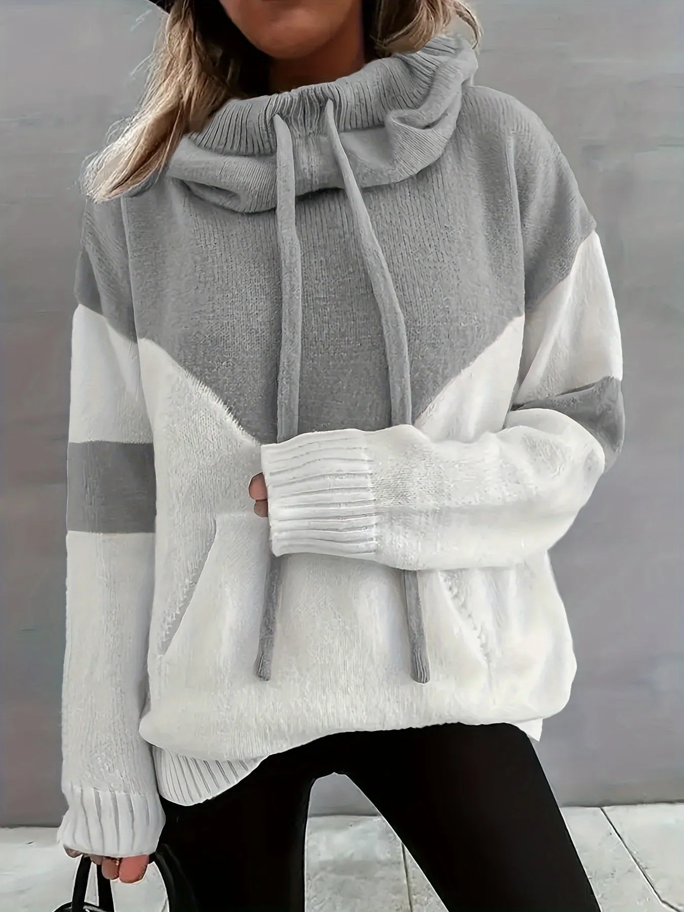 Heidi-Mode | Damen Farbblock Hoodie mit Kordelzug und Tasche