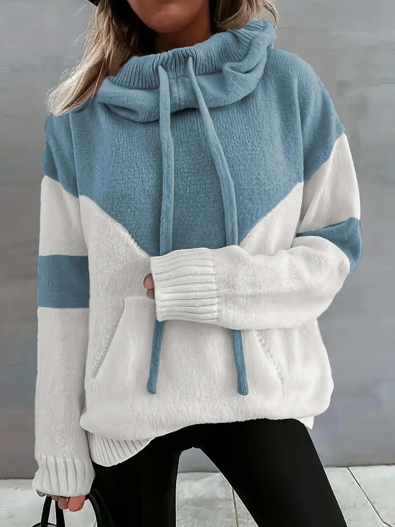 Heidi-Mode | Damen Farbblock Hoodie mit Kordelzug und Tasche