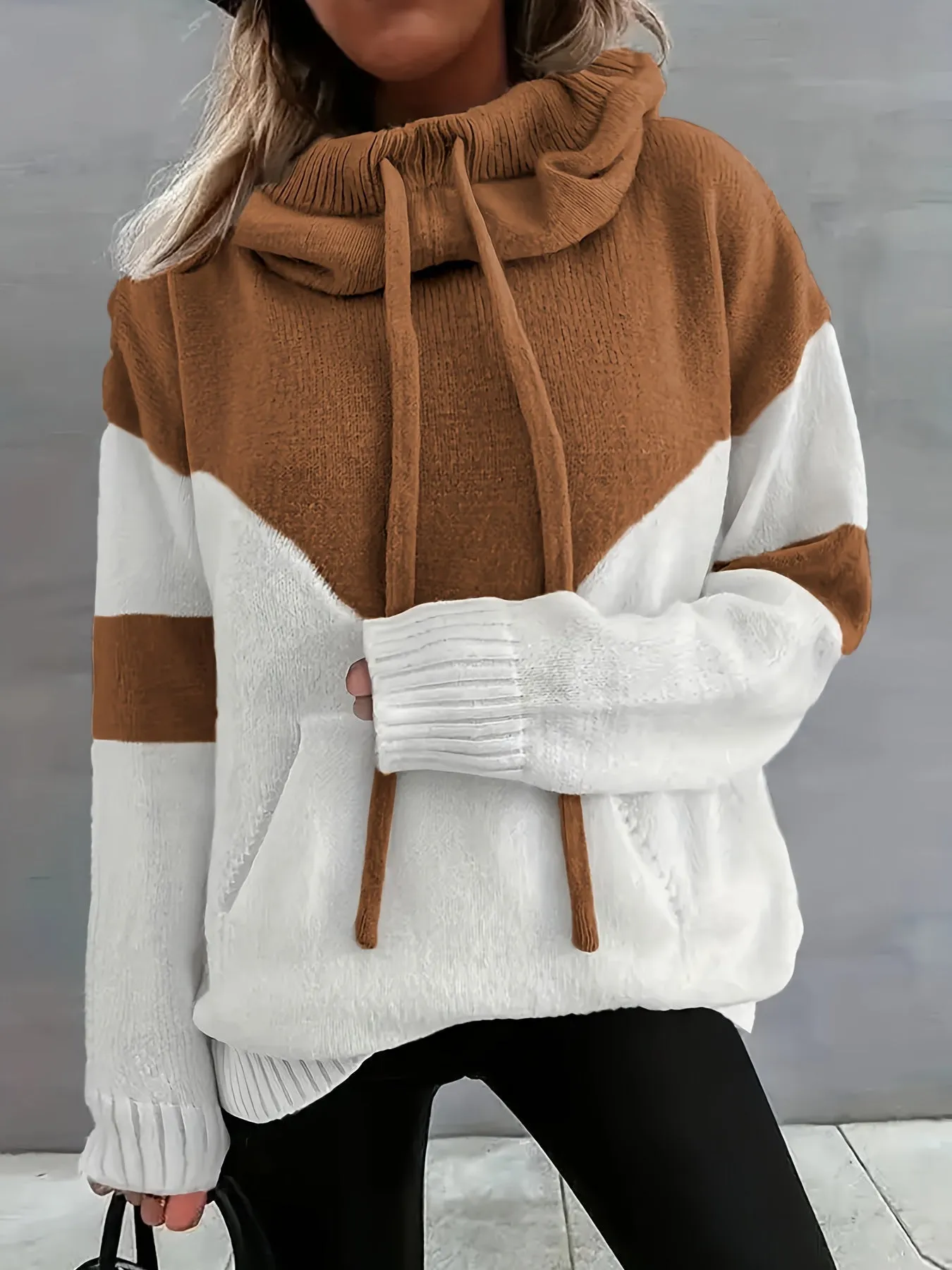 Heidi-Mode | Damen Farbblock Hoodie mit Kordelzug und Tasche
