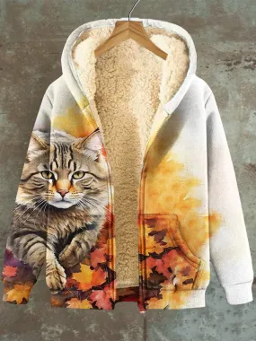 Heidi-Mode | Fleece-Hoodie mit Reißverschlusstasche Cat Maple Leaf