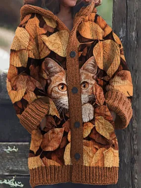 Heidi-Mode | Hoodie-Cardigan mit Katzenblattmuster für Frauen