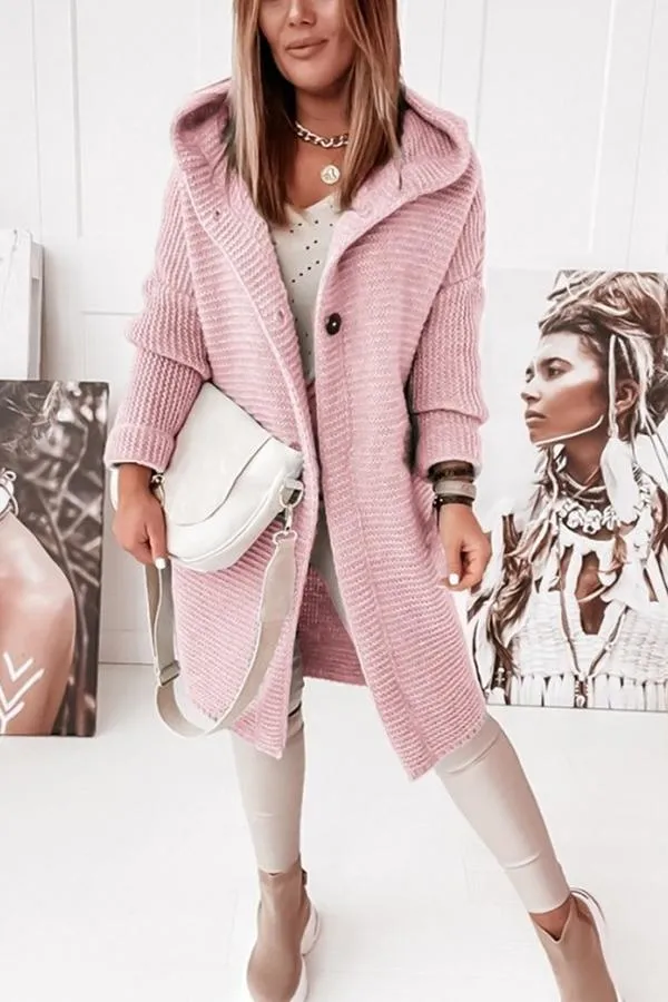 Heidi-Mode | Knopf-Front Hoodie Cardigan Kaffee