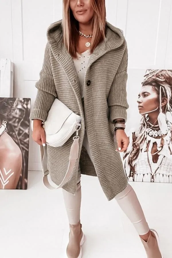 Heidi-Mode | Knopf-Front Hoodie Cardigan Kaffee