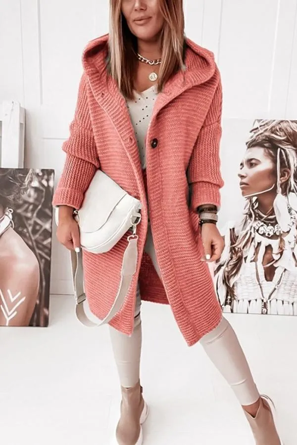 Heidi-Mode | Knopf-Front Hoodie Cardigan Kaffee