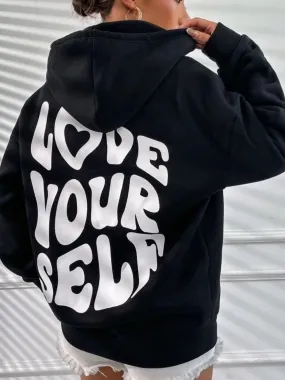 Heidi-Mode | Lässiger Oversized Hoodie mit Love Yourself Rückenprint - Ideal für Herbst/Winter