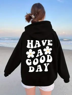 Heidi-Mode | Lässiger Oversized-Hoodie mit "Have A Good Day"-Druck und Tasche perfekt für Herbst/Winter