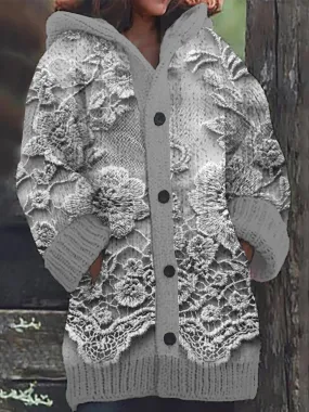 Heidi-Mode | Stickerei Transparente Lange Ärmel Dicke Hoodie Cardigan