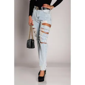 Straight Jeans mit großen Rippen  Venetina, hellblau
