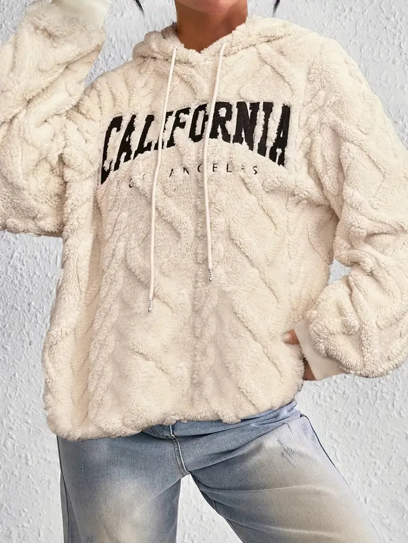 Teddy-Kangaroo-Pocket Hoodie mit Buchstabenmuster