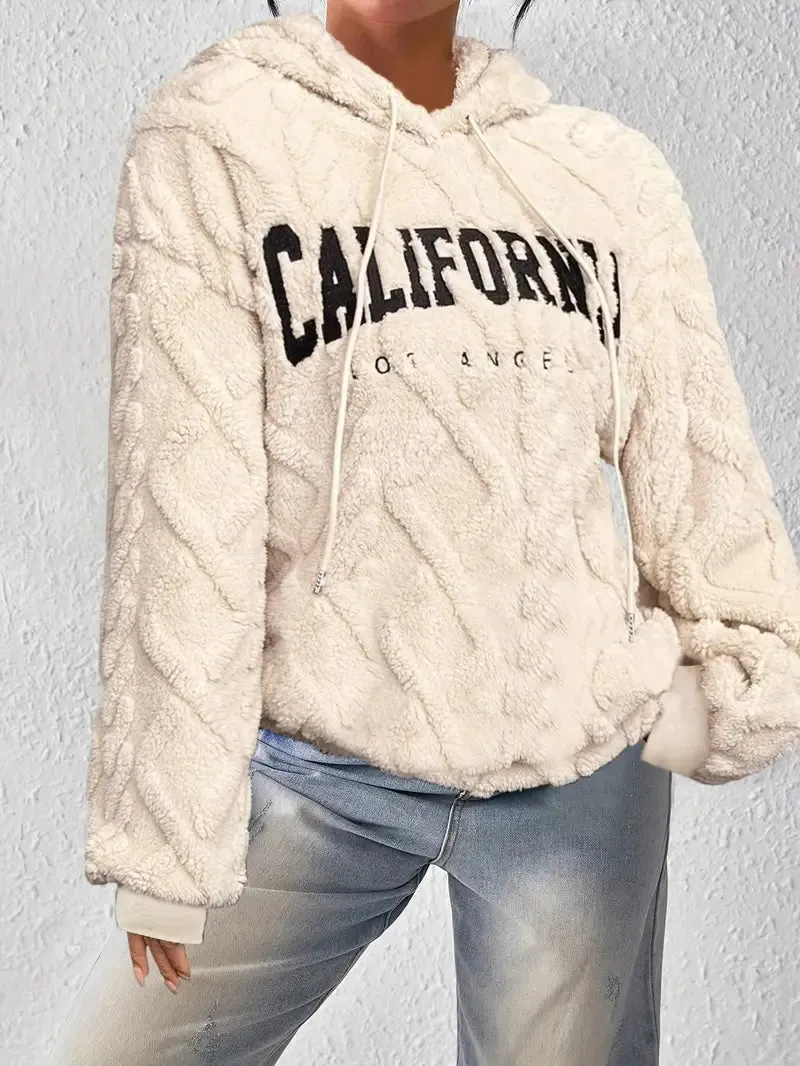 Teddy-Kangaroo-Pocket Hoodie mit Buchstabenmuster
