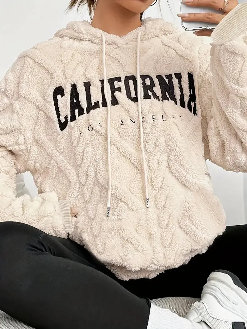 Teddy-Kangaroo-Pocket Hoodie mit Buchstabenmuster