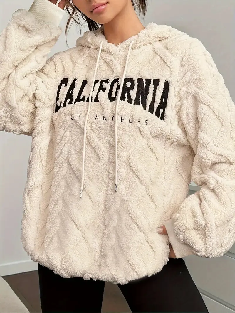 Teddy-Kangaroo-Pocket Hoodie mit Buchstabenmuster
